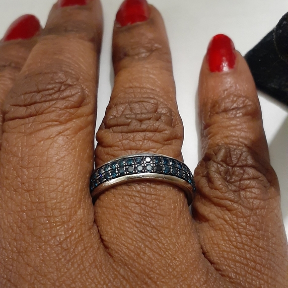 BLUE DIAMOND RING STERLING SILVER - Picture 7 of 7